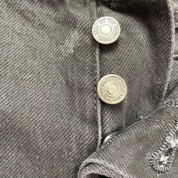 Free People Destroyed Straight Jeans 25 Distressed Black Denim High Rise Raw Hem - Picture 7 of 12